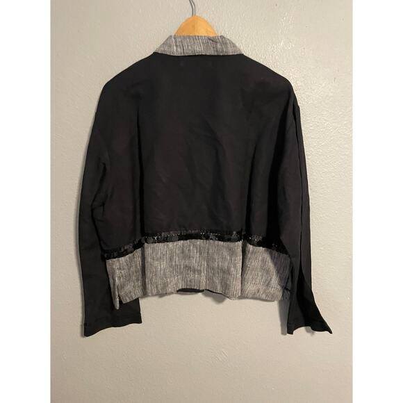 Taylor G Jacket Womens Medium Black Gray Sequin Trim Button Front Crop Art Boho - Picture 4 of 7